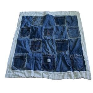 Denim up-cycled Blue Jean Patchwork Handmade Quilt  lined 40 X 45